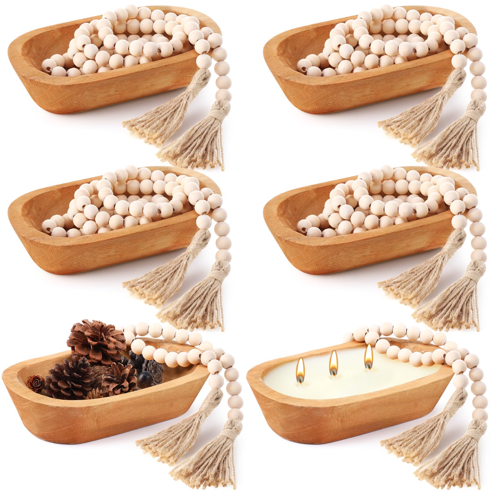 LemonRoad cuenco de masa de madera, conjunto de 12 piezas para centros de mesa rústicos.