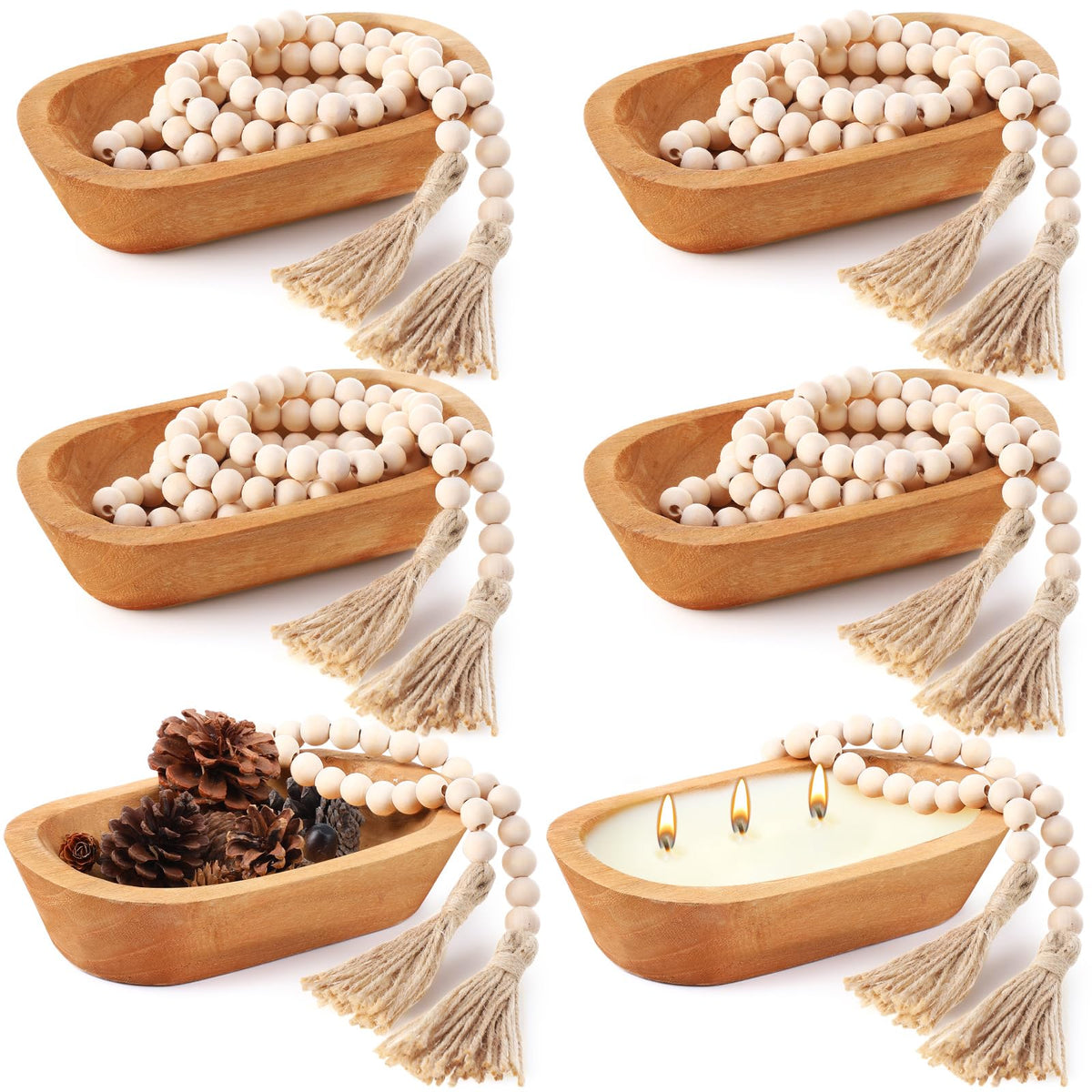 LemonRoad cuenco de masa de madera, conjunto de 12 piezas para centros de mesa rústicos.