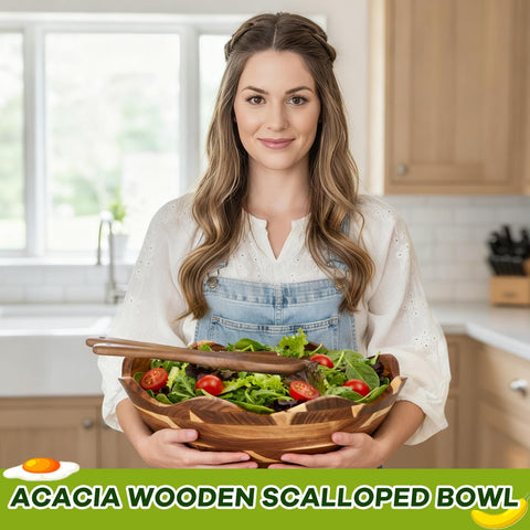 Ensaladera LemonRoad de acacia natural, duradera para uso diario y entretenimiento.