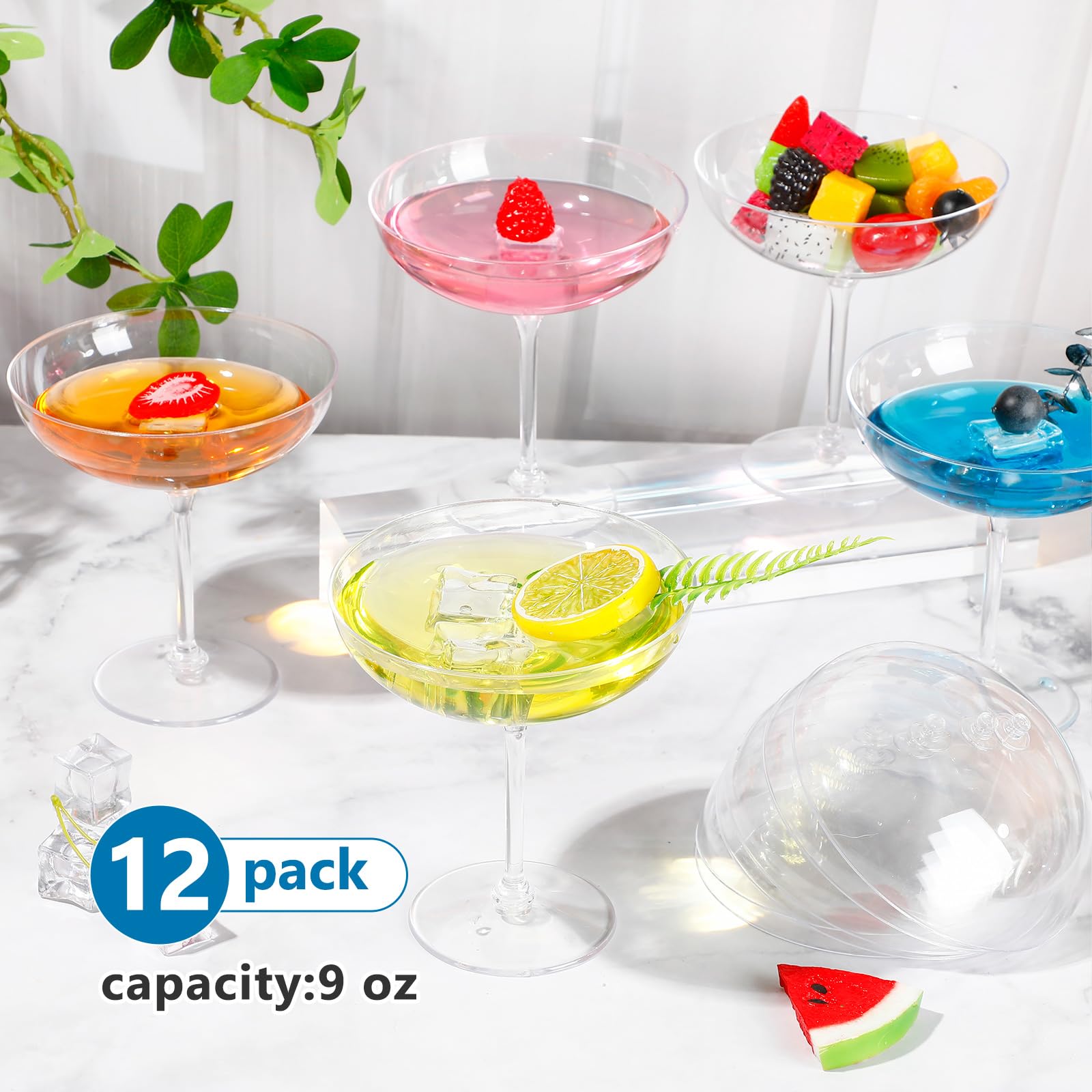LemonRoad juego 12 vasos martini plásticos desechables, ideales para fiestas y catering.