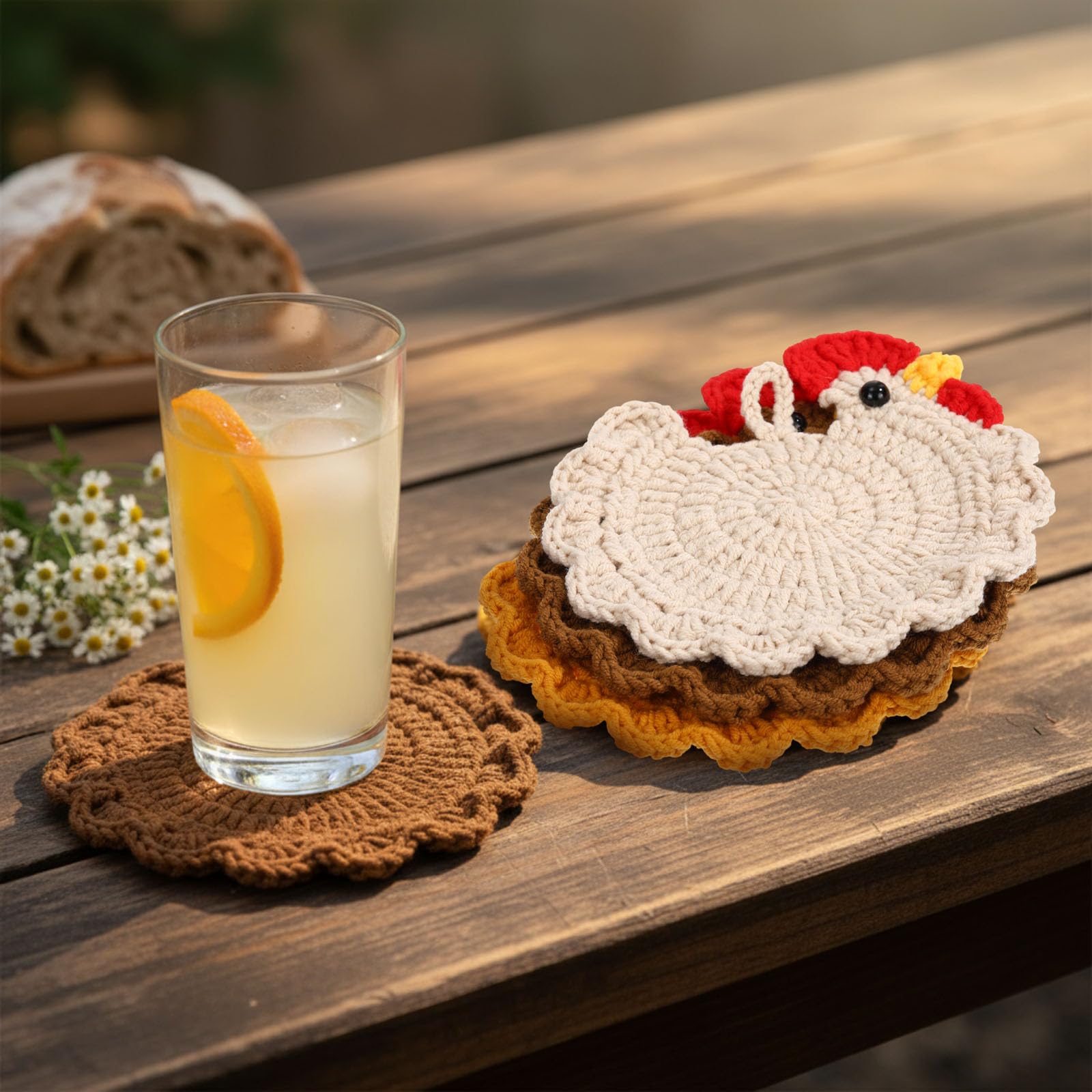 LemonRoad posavasos gallina crochet en color amarillo, absorbe humedad para bebidas