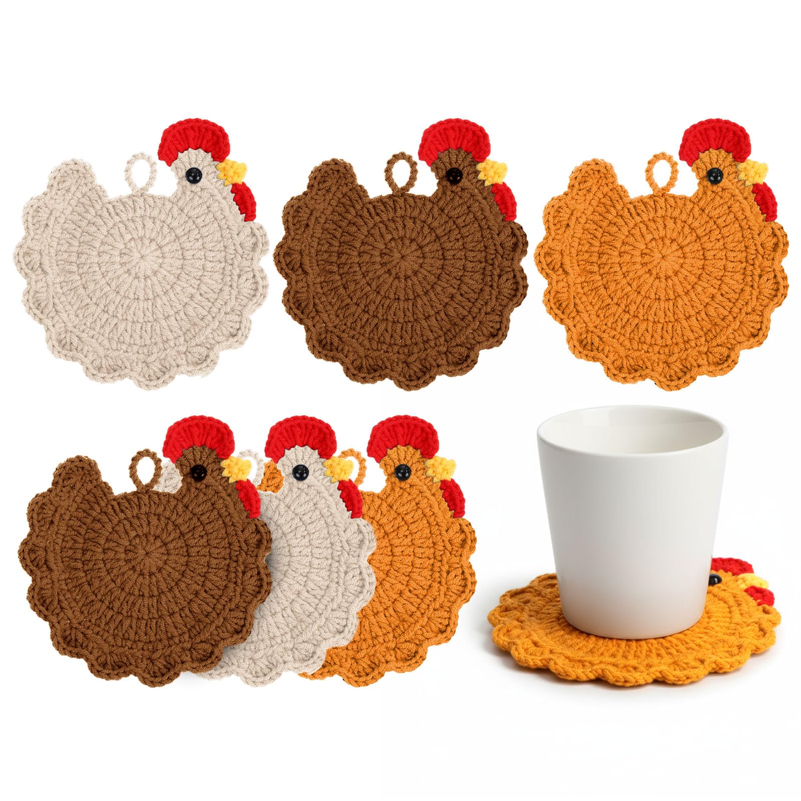 LemonRoad posavasos gallina crochet, conjunto para proteger superficies calientes