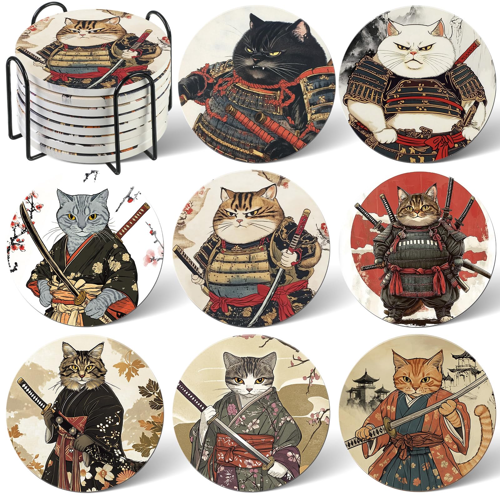 LemonRoad posavasos gatos ninja cerámicos de 4 pulgadas para proteger superficies