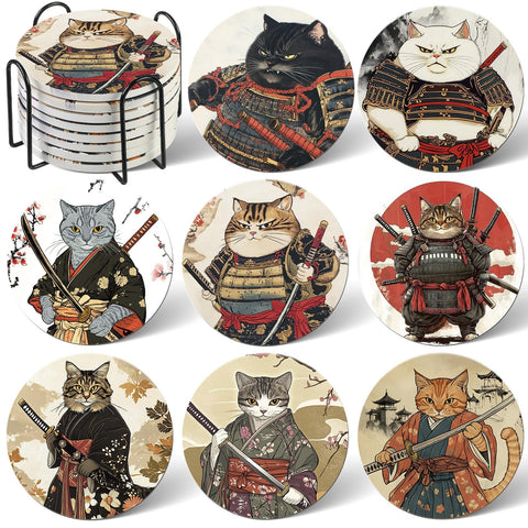 LemonRoad posavasos gatos ninja cerámicos de 4 pulgadas para proteger superficies