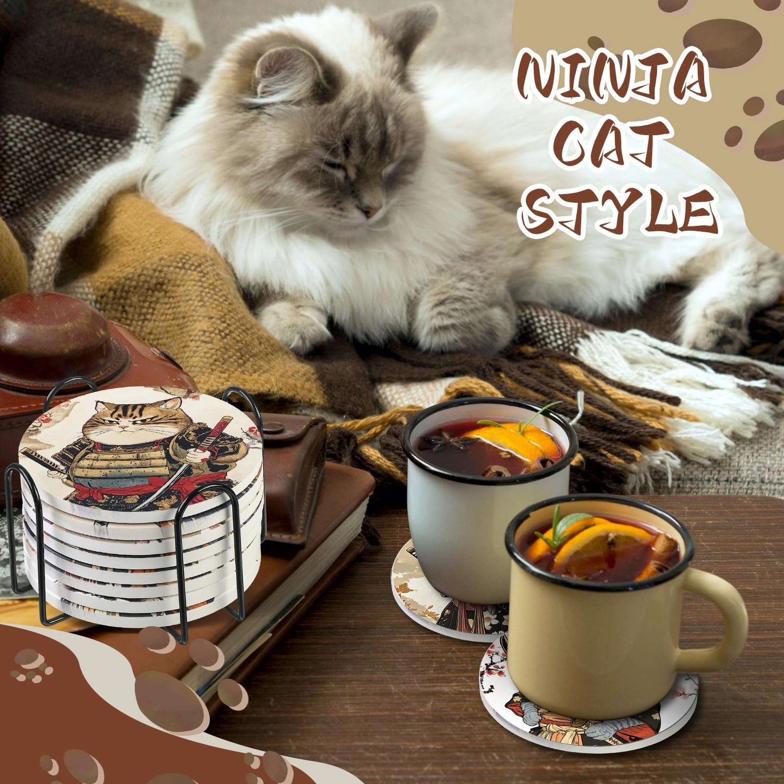 LemonRoad posavasos gatos ninja con base antideslizante para mesa estable