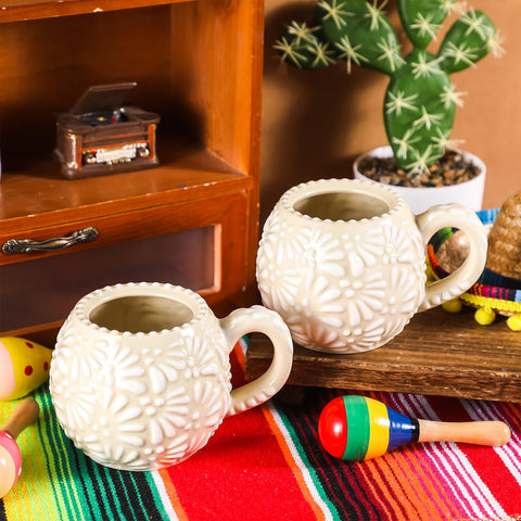 LemonRoad tazas beige y blanco, borde cómodo para bebidas calientes.
