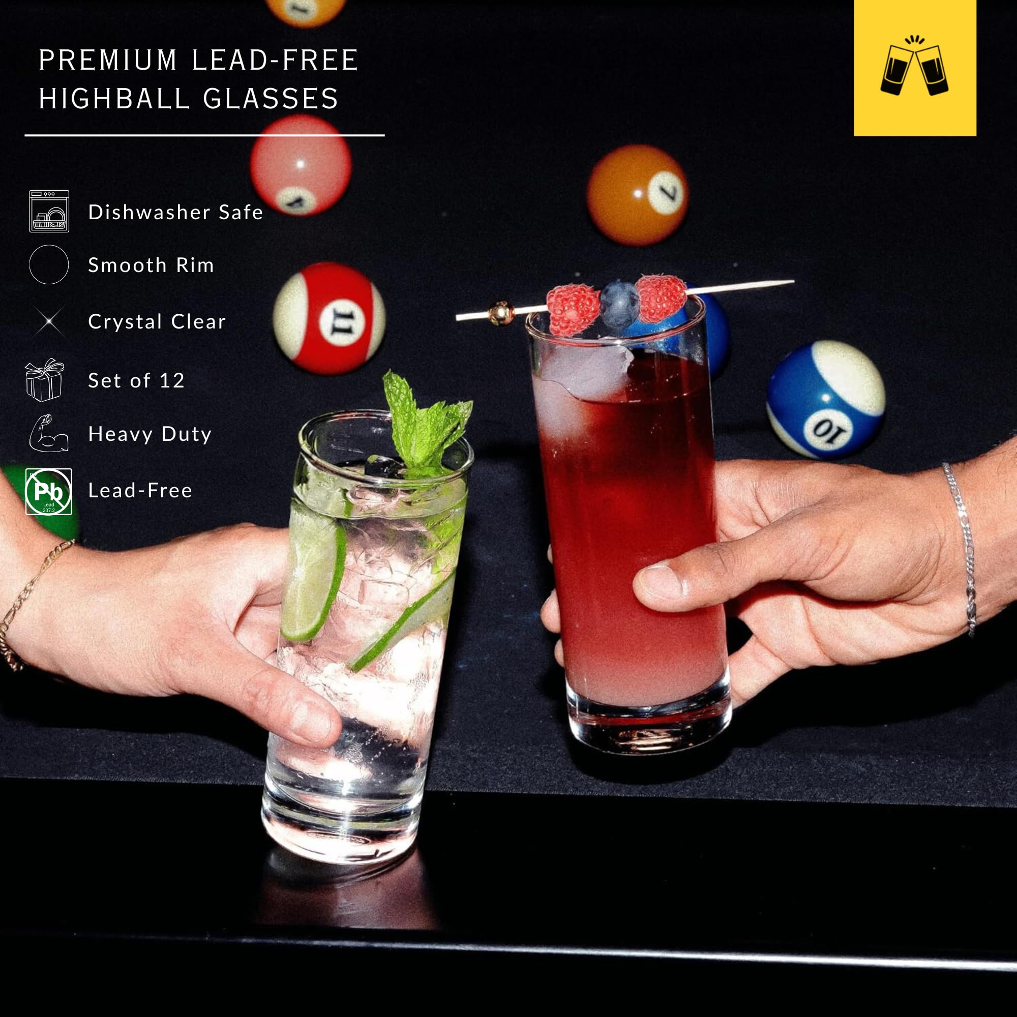 LEMONSODA highball 12oz, set de 12, para bebidas refrescantes en reuniones.