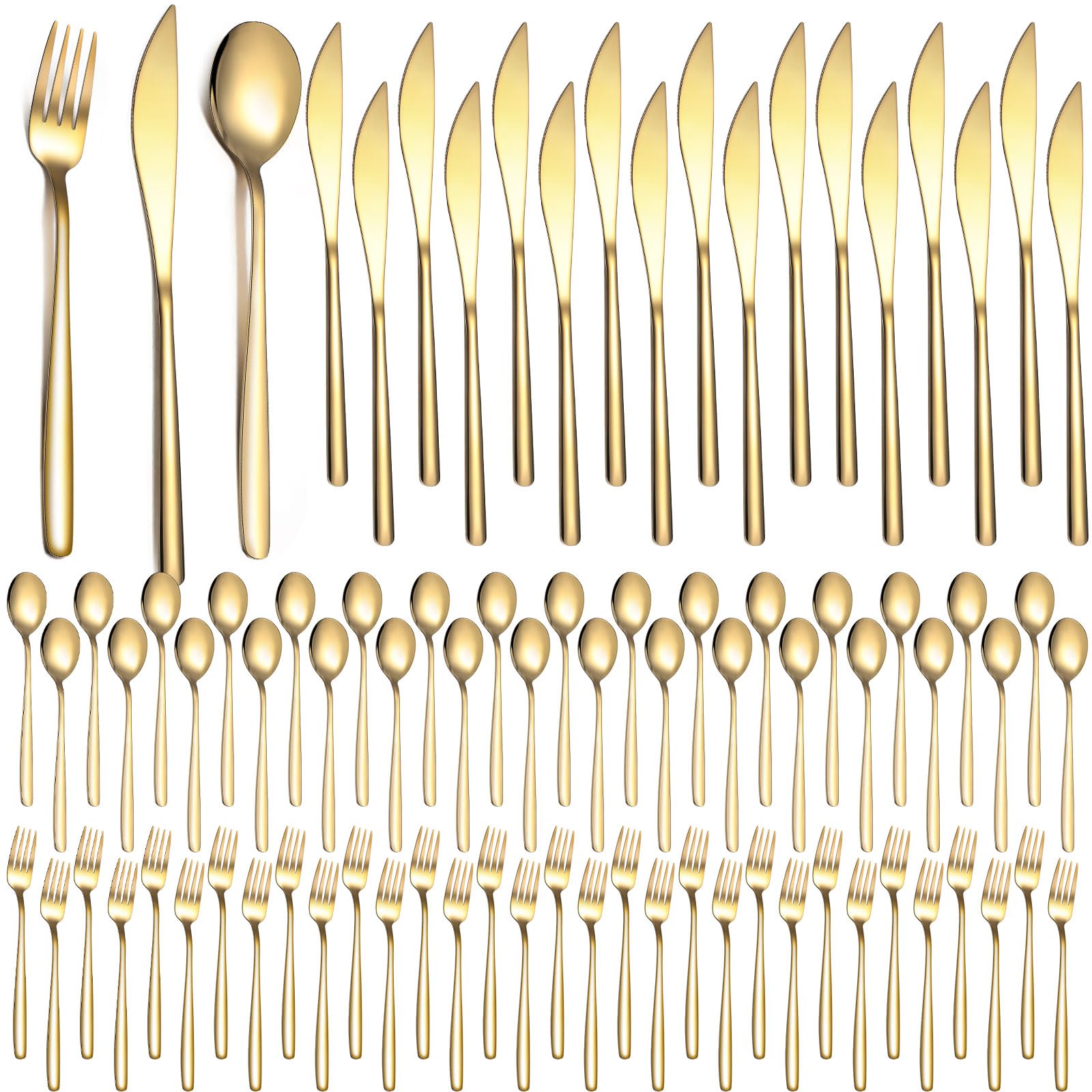 Cubiertos dorados de Lemosae, conjunto completo para 80 comensales, ideal para eventos.