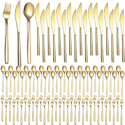 Cubiertos dorados de Lemosae, conjunto completo para 80 comensales, ideal para eventos.