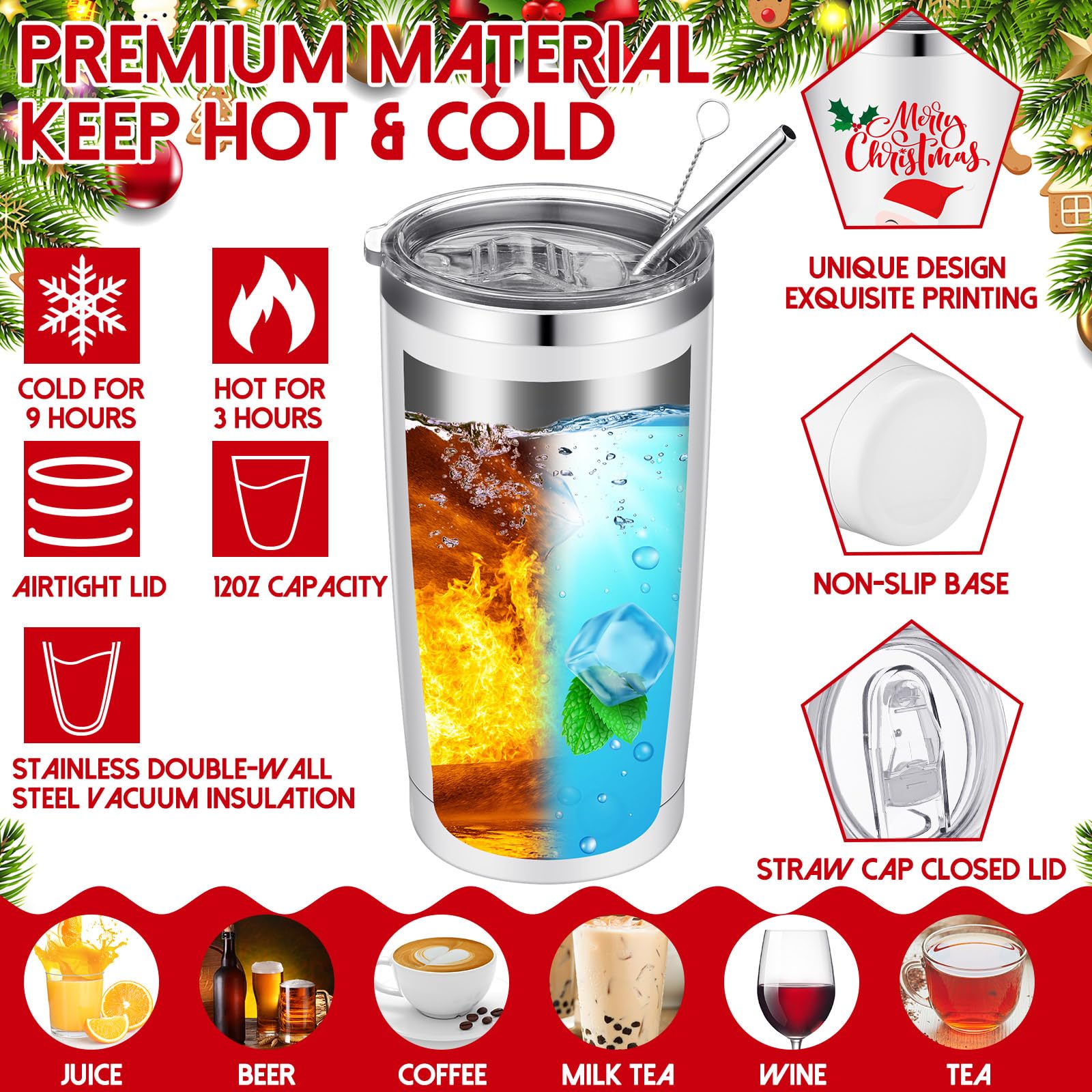 Diseños navideños clásicos de Lemosae con copos de nieve y Santa.