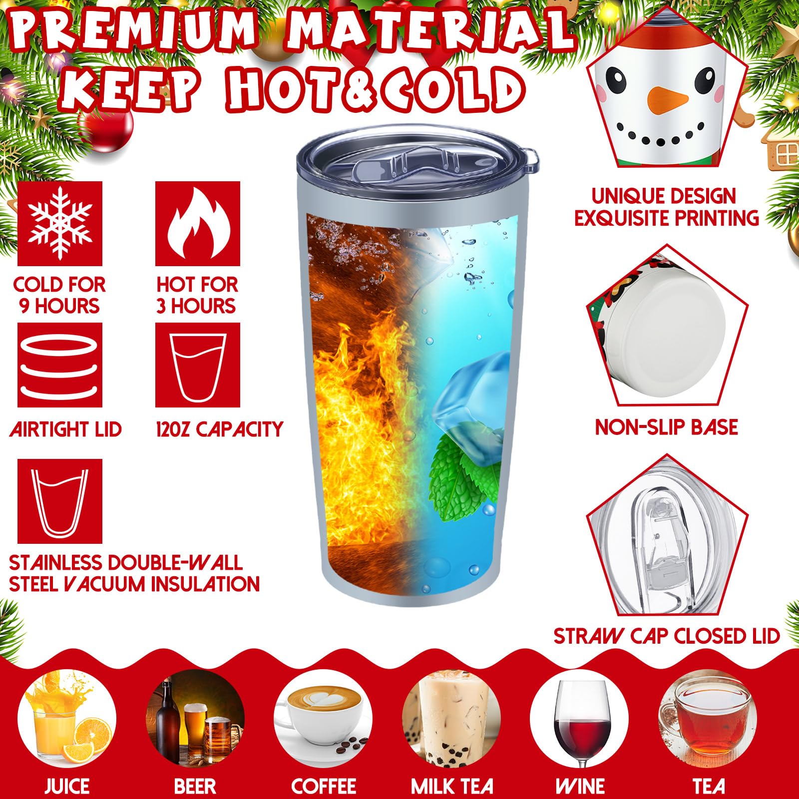 Lemosae tumbler navidad 20oz estilo vintage: duradero y sin fugas.