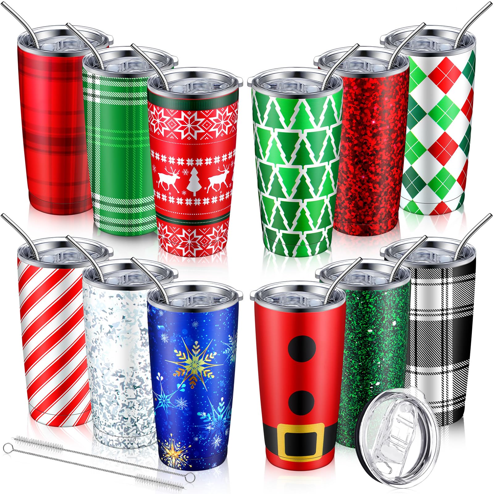 Vasos térmicos Lemosae 20 oz con plaid rojo, ideales para fiestas navideñas.