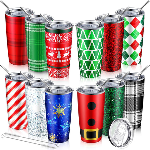 Vasos térmicos Lemosae 20 oz con plaid rojo, ideales para fiestas navideñas.