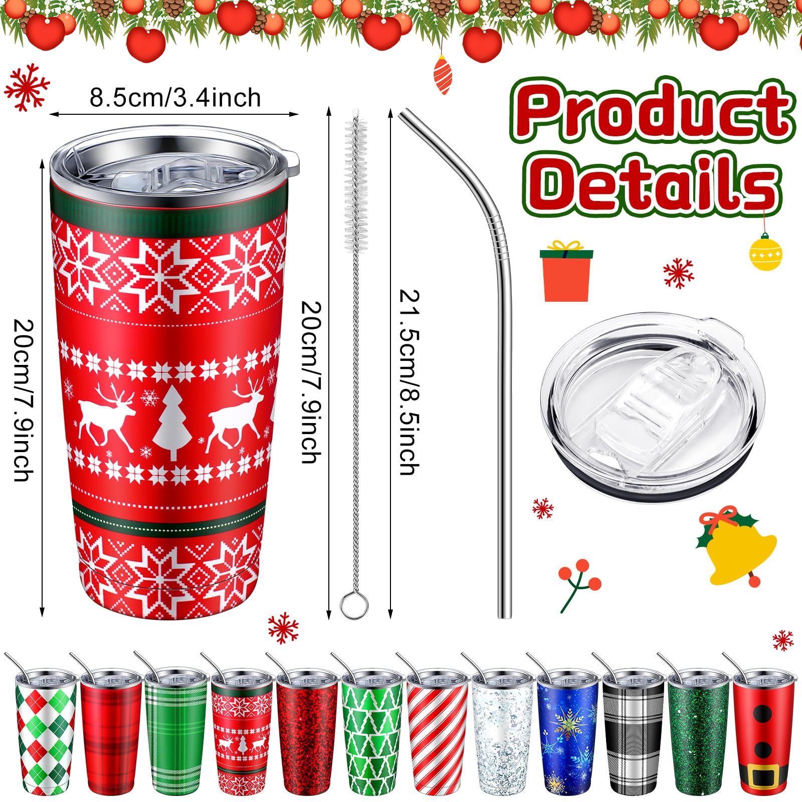 Vasos térmicos Lemosae 20 oz con plaid verde, mantienen bebidas a temperatura constante.