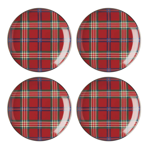 Lenox 896528: plato tartán rojo con borde 24K, ideal para cena navideña.