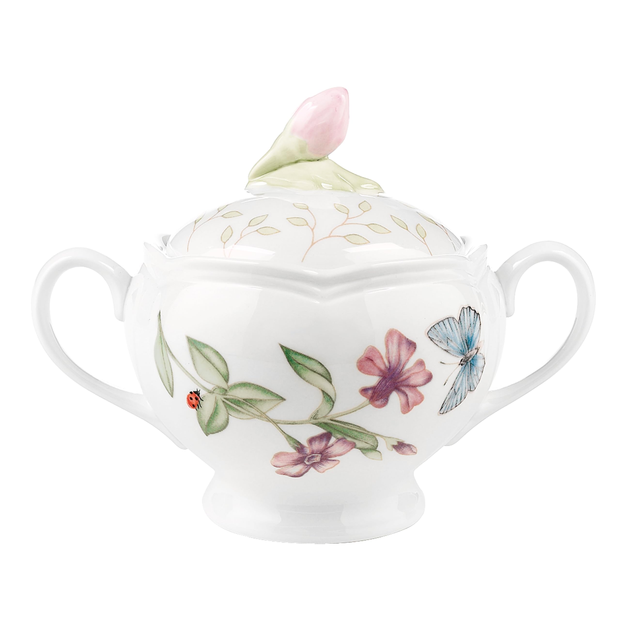 Lenox Butterfly Meadow azucarera con tapa, perfecta para servir en la mesa con estilo.