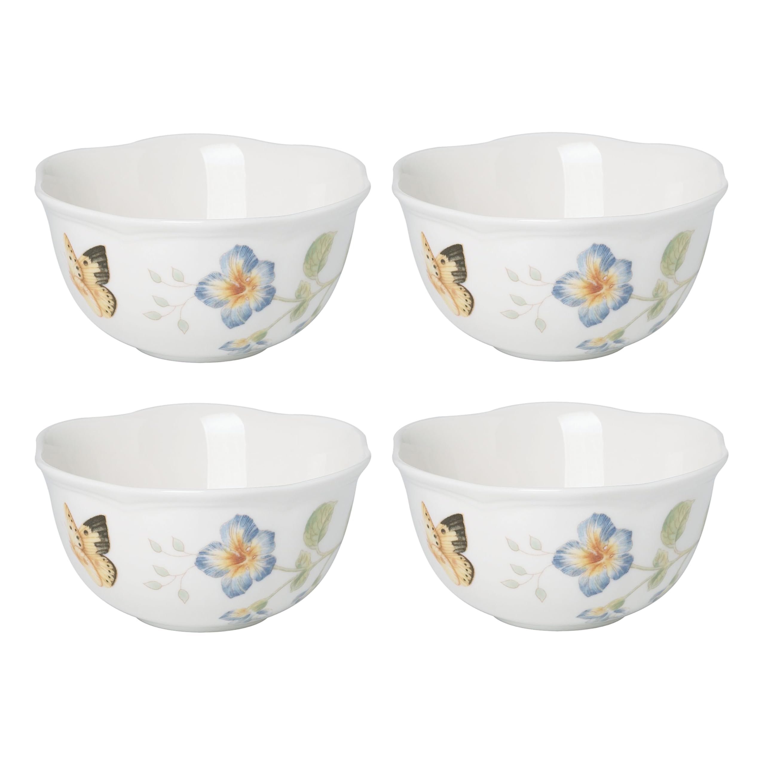 Lenox Butterfly Meadow: cuencos postre de 8 onzas con borde acanalado y motivos florales.