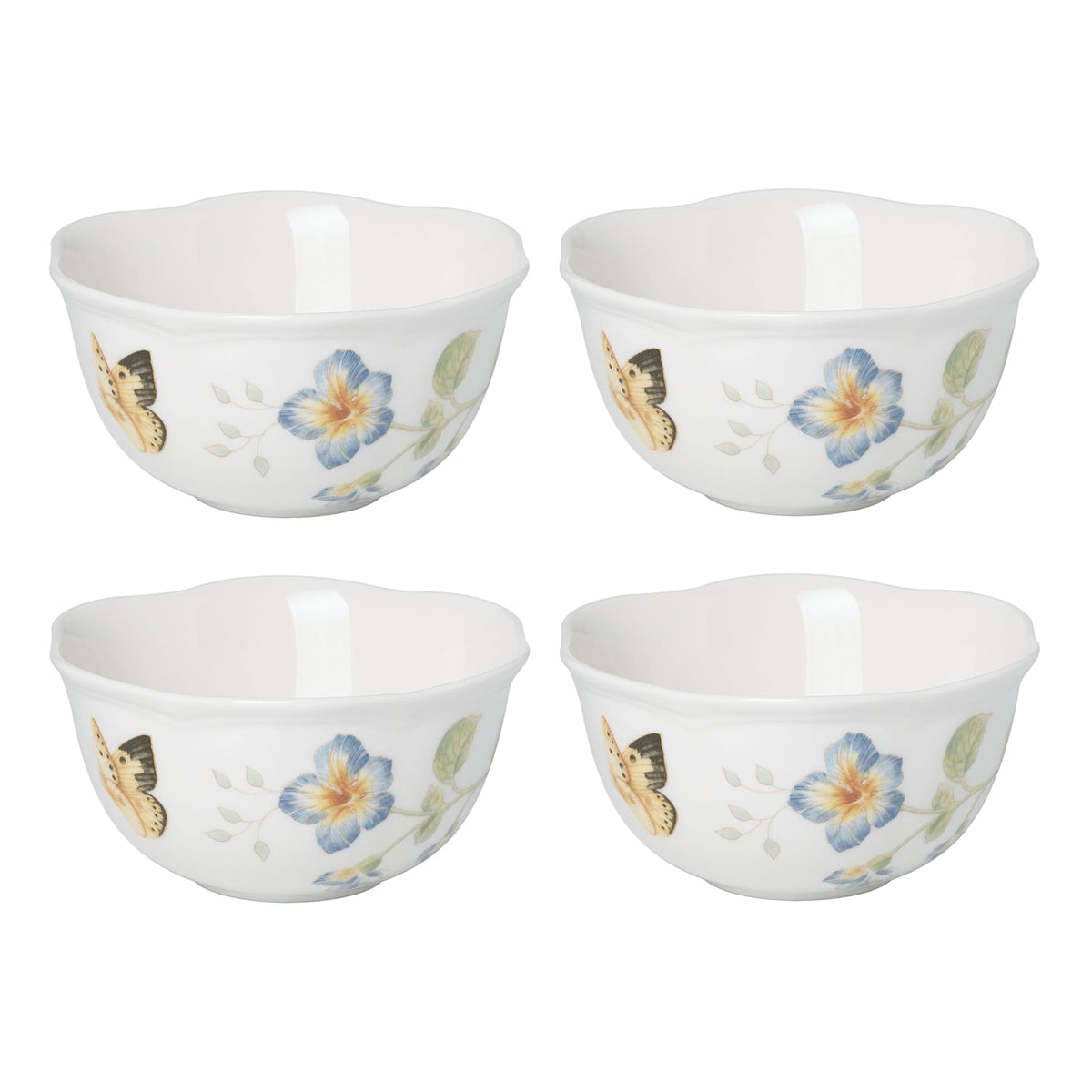 Lenox Butterfly Meadow: cuencos postre de 8 onzas con borde acanalado y motivos florales.