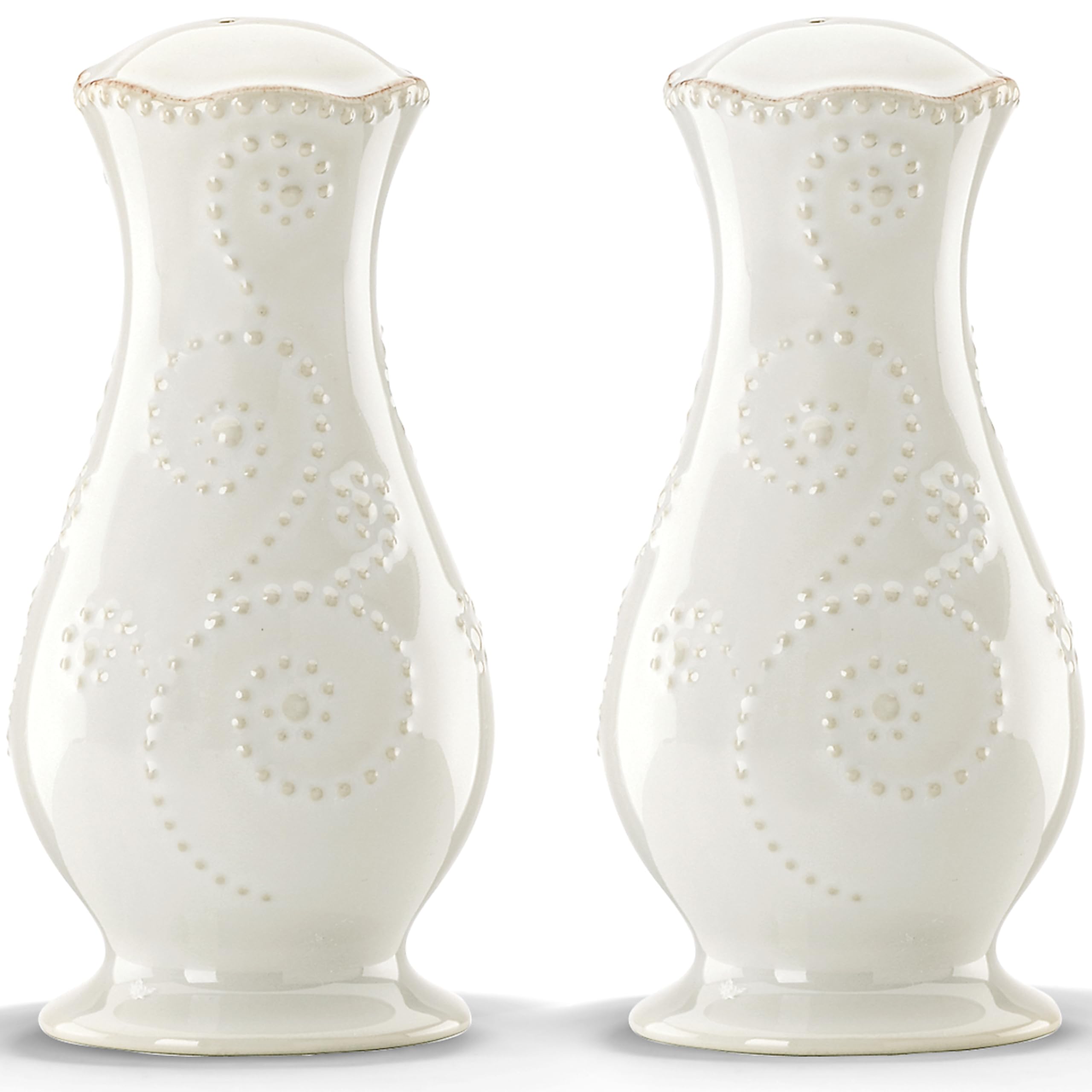 Conjunto Lenox French Perle, salero y pimentero altos para mesas elegantes.
