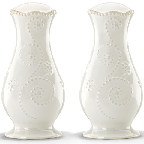 Conjunto Lenox French Perle, salero y pimentero altos para mesas elegantes.