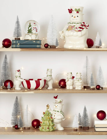 Lenox Happy Holly Days duo muñecos de nieve, soporte decorativo para la mesa navideña.