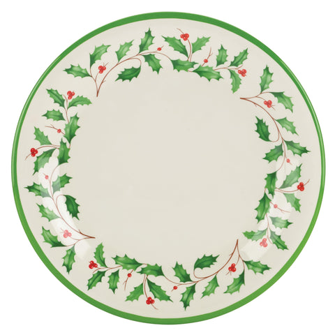 Plato Lenox Holiday con motivo de acebo, primer plano, ideal para celebrar.