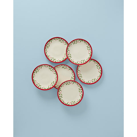 Plato acento Lenox Holiday con borde rojo brillante, añade elegancia a tus comidas.
