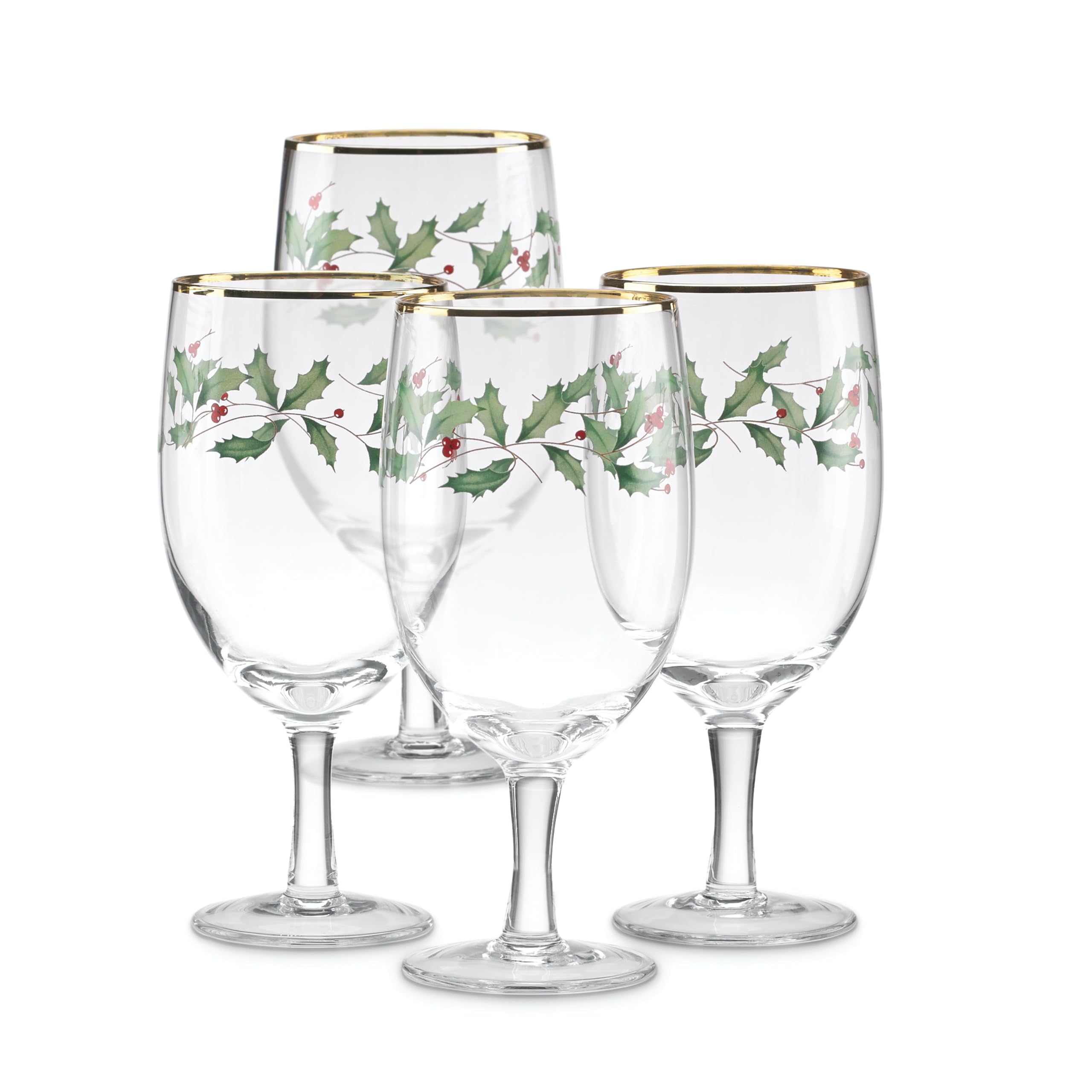 Detalle de acebo y borde dorado en Lenox Holiday, elegante para la mesa.
