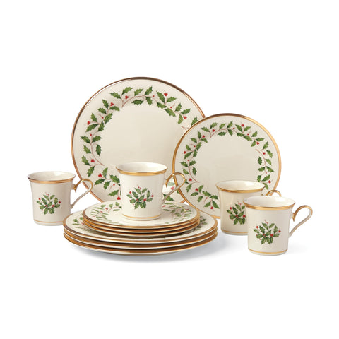 Lenox Holiday: platos de ensalada marfil con motivo navideño para combinar en mesa.