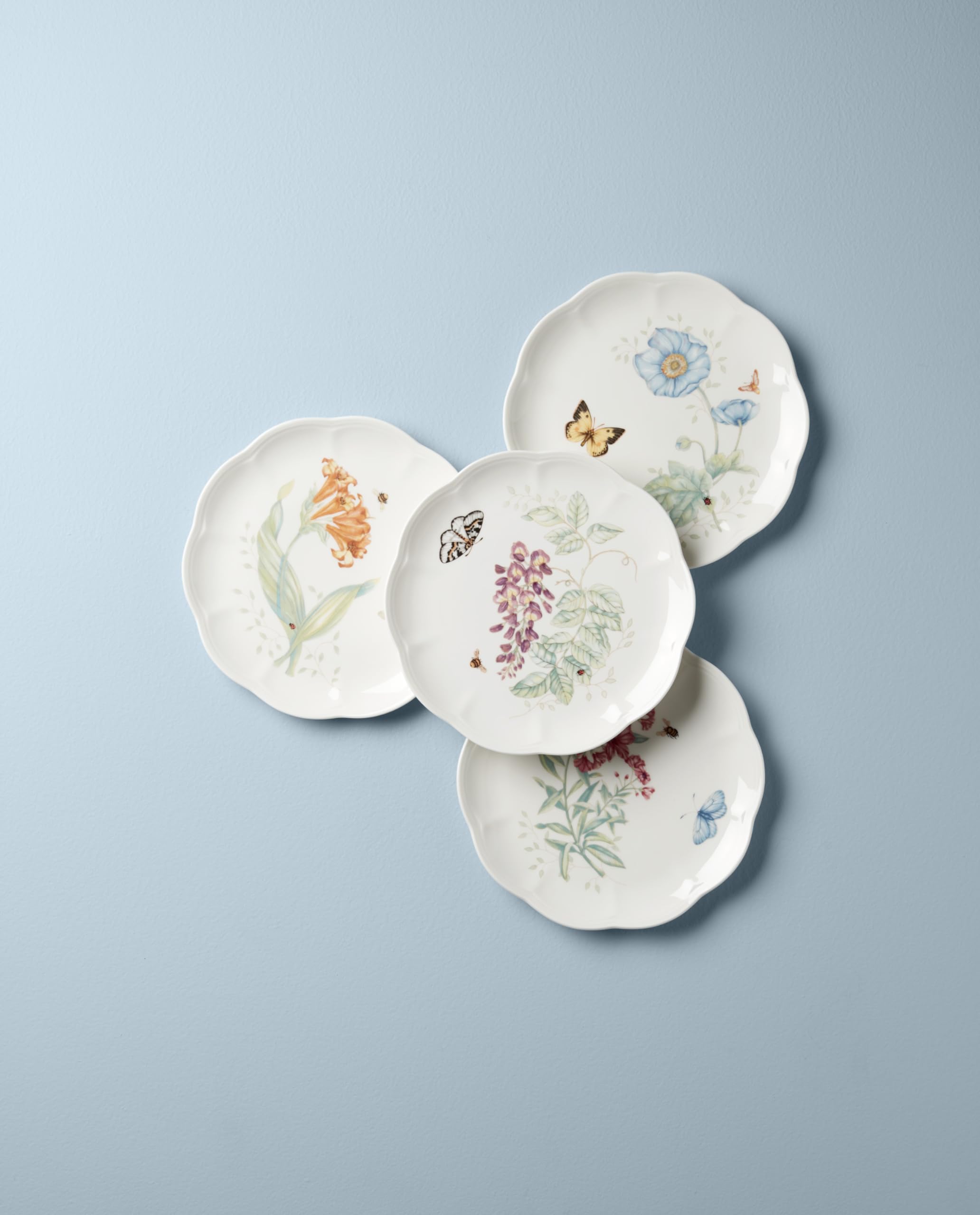 Lenox mariposa-campo plato acento 4p, detalle de bordes escallopados para mesa elegante