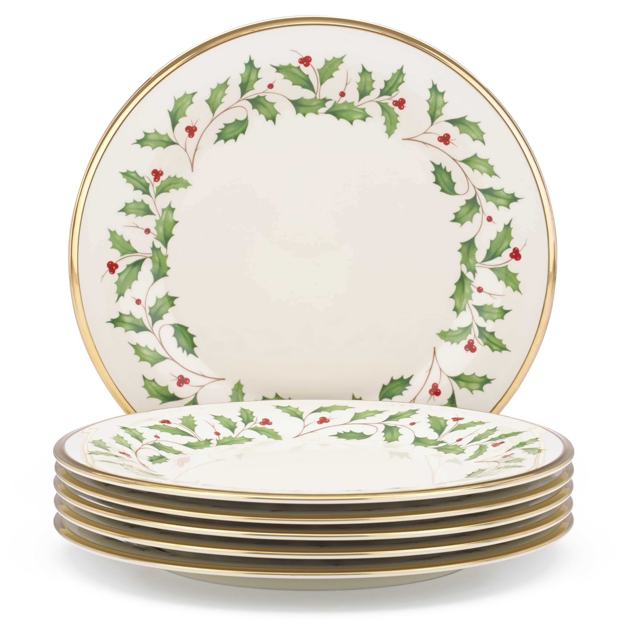 Plato Lenox Holiday de cena marfil con borde dorado para fiestas.