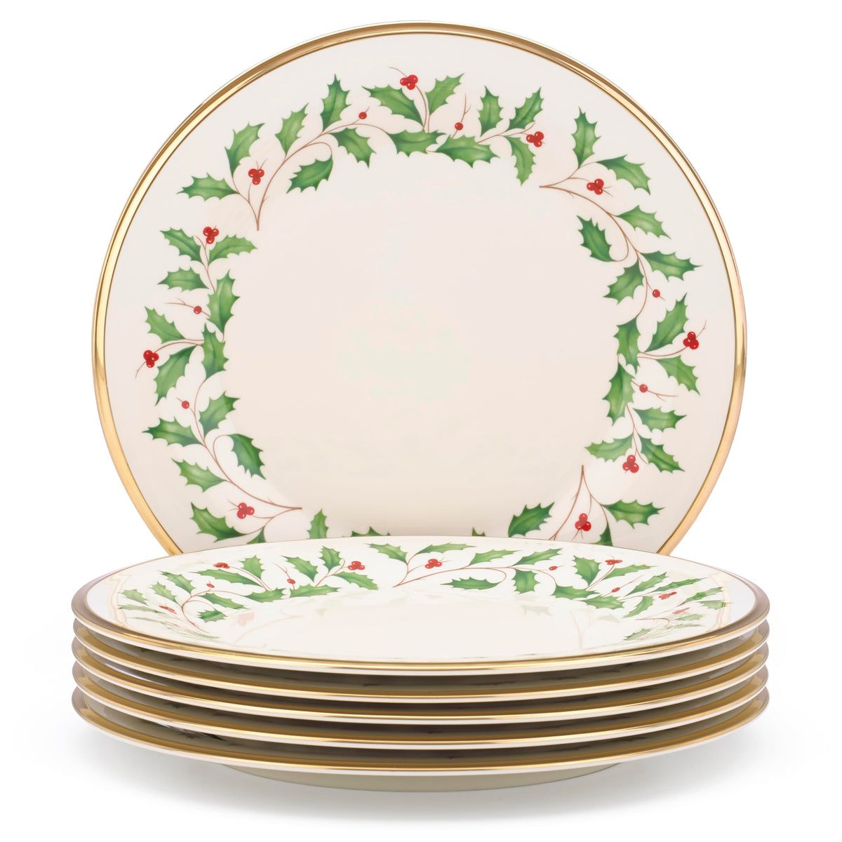 Plato Lenox Holiday de cena marfil con borde dorado para fiestas.