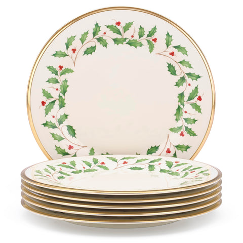Plato Lenox Holiday de cena marfil con borde dorado para fiestas.