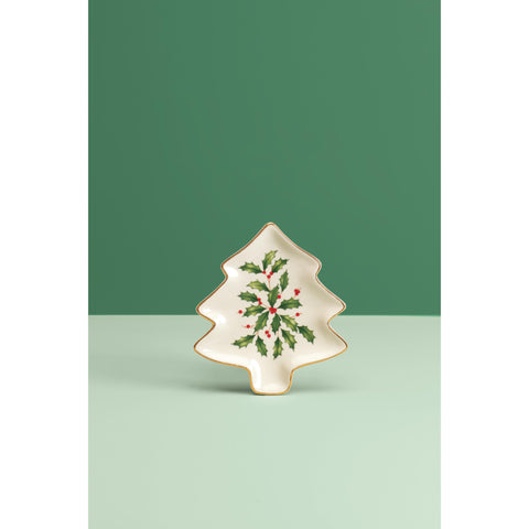 Lenox plato árbol navideño, borde dorado de oro de 24 quilates, sobremesa elegante.