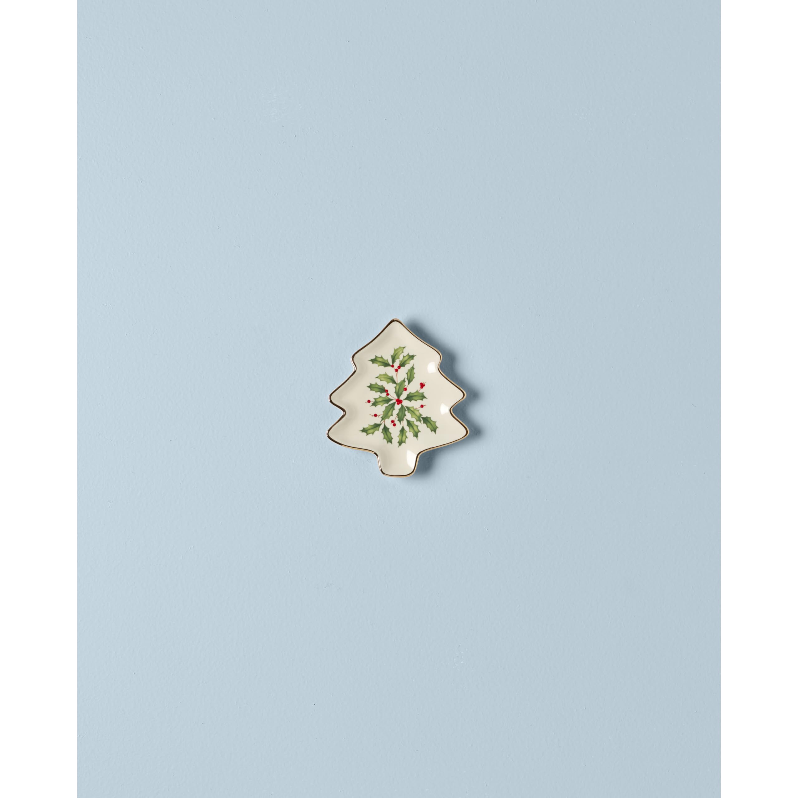 Lenox plato decorativo árbol navideño, acabado dorado, mantel festivo.