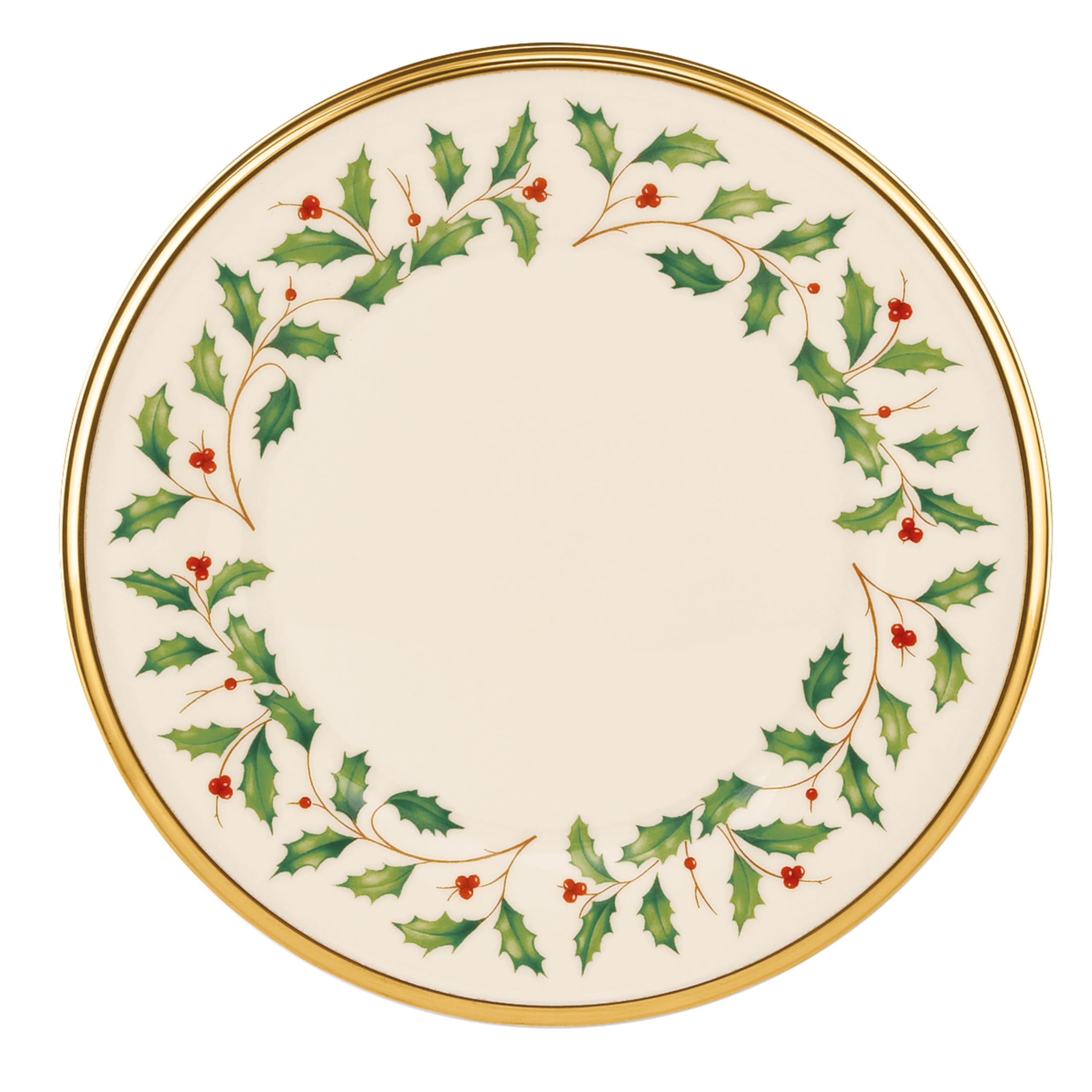 Plato Lenox ensalada Navidad dorado para cenas elegantes.