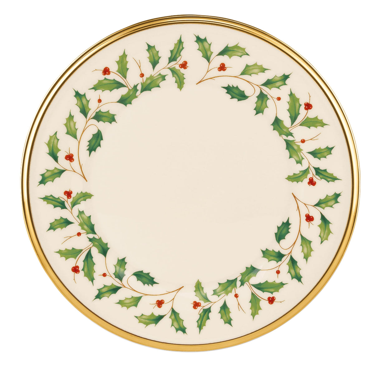 Plato Lenox ensalada Navidad dorado para cenas elegantes.