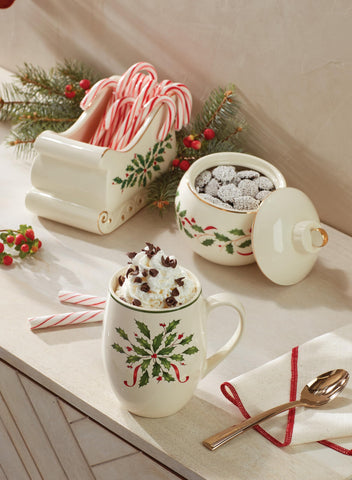 Lenox Cocoa cerámica de piedra 18 oz, diseño de acebo para momentos acogedores