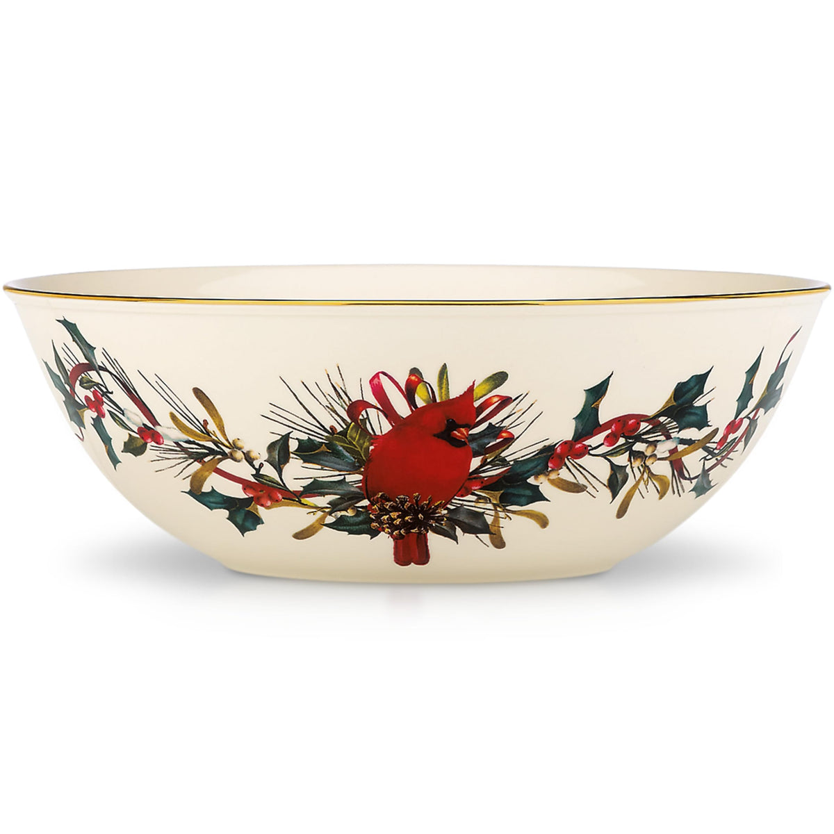 Cuenco Lenox Winter Greetings con borde dorado 24k, ideal para servir guarniciones.