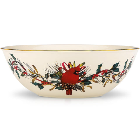 Cuenco Lenox Winter Greetings con borde dorado 24k, ideal para servir guarniciones.