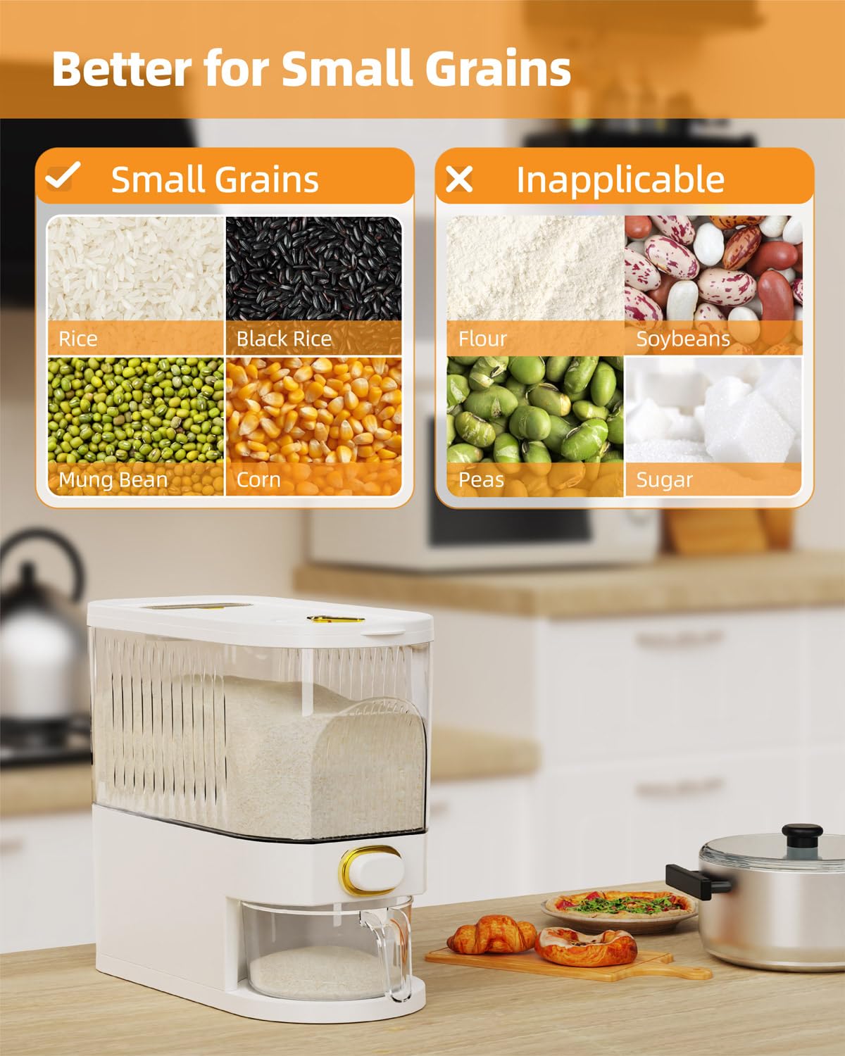 Lenwi dispensador arroz para despensa ordenada facilita control de porciones