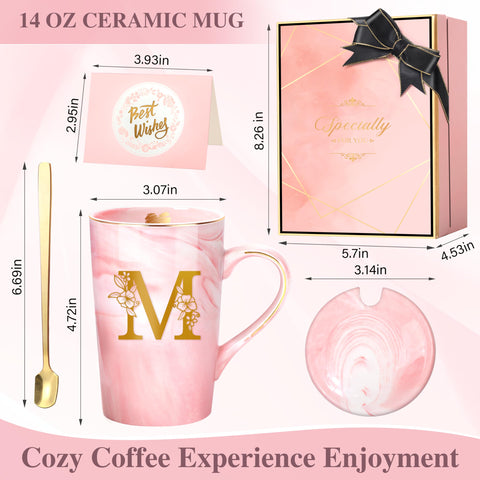Taza Lepiche con diseño de inicial M y flor, elegante y personalizable