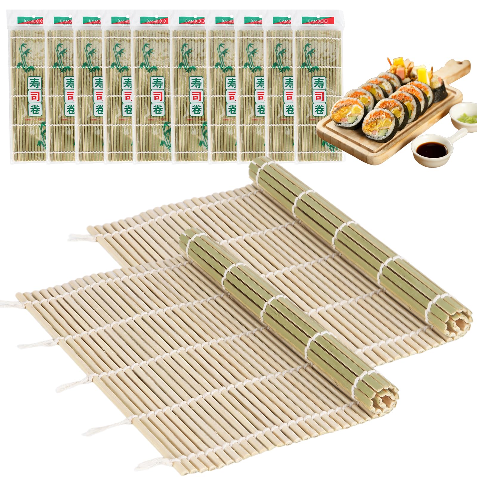 LEQC mat de sushi de bambú 95x95 para uso diario con 10 piezas