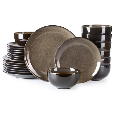 Conjunto LERATIO con platos y cuencos para 8 personas, ideal para cenas elegantes.