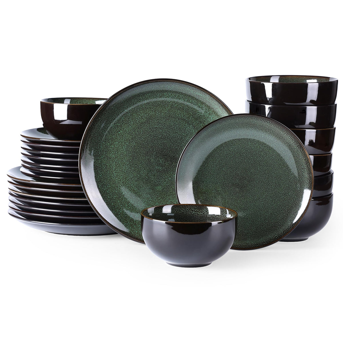 Leratio juego ceramica para 8 ver verde, vajilla duradera para comidas familiares.