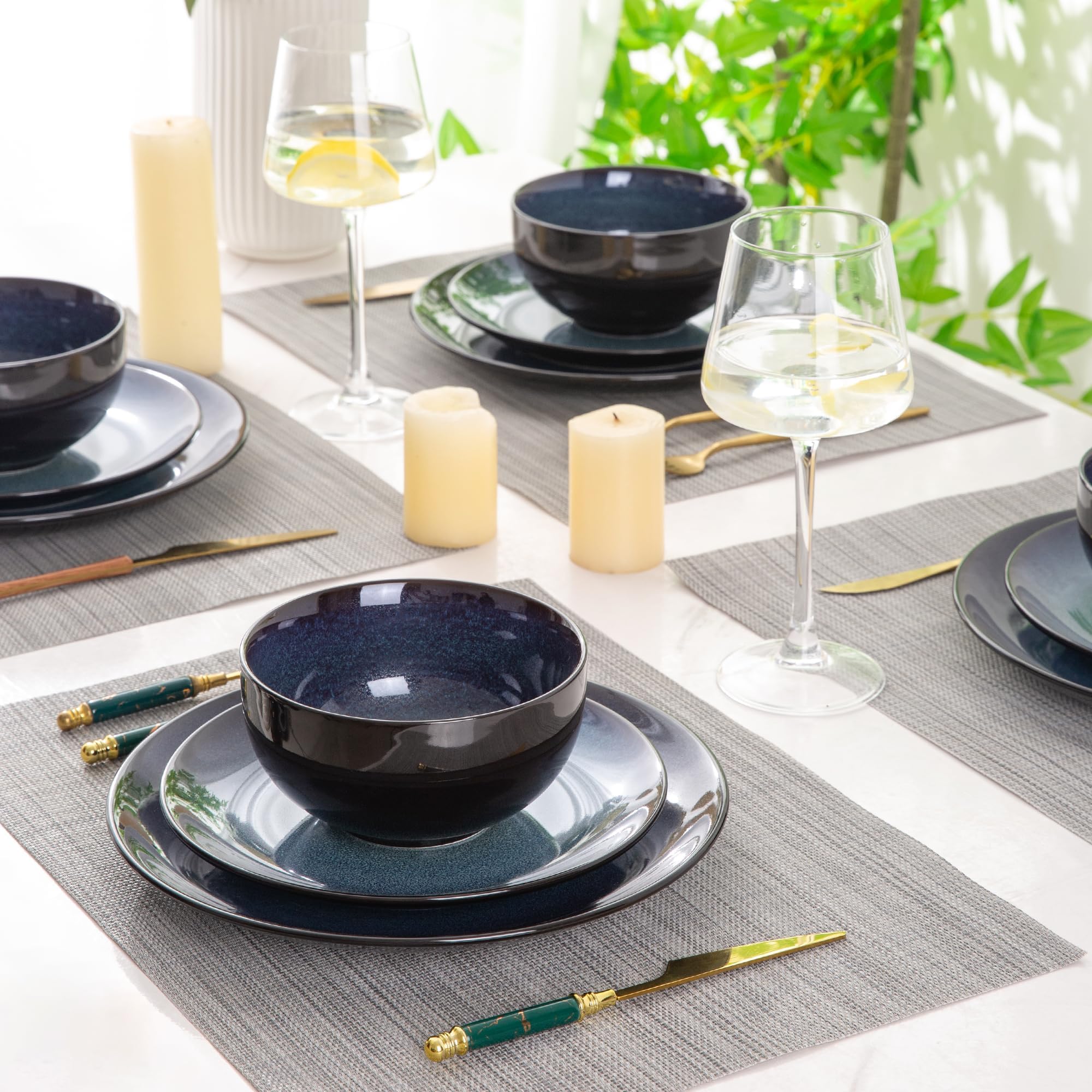 LERATIO Juego de uso diario para la mesa, diseño azul elegante.