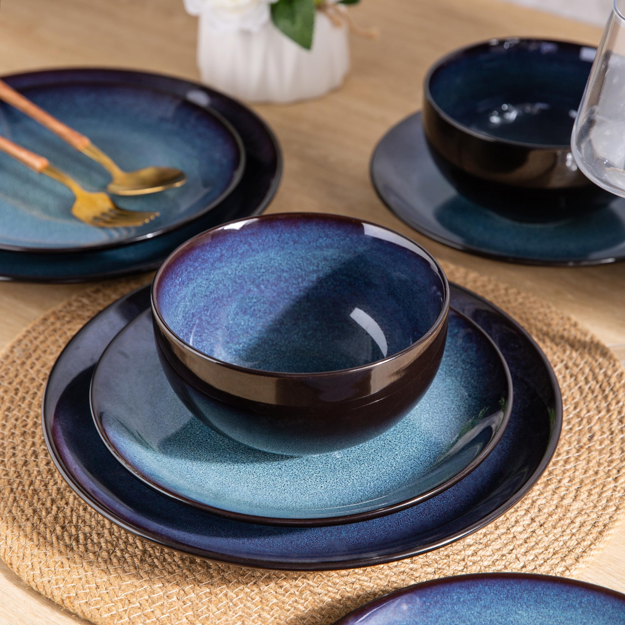 LERATIO platos de 10,5 pulgadas en cerámica azul, perfectos para plato principal.