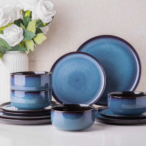 LERATIO servicio para 4 con platos cerámicos azul, ideal para cenas familiares.