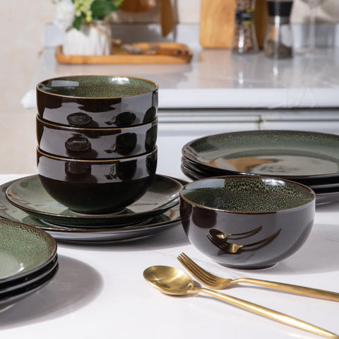 Leratio tazon ceramico 26oz verde, perfecto para sopas y cereales.