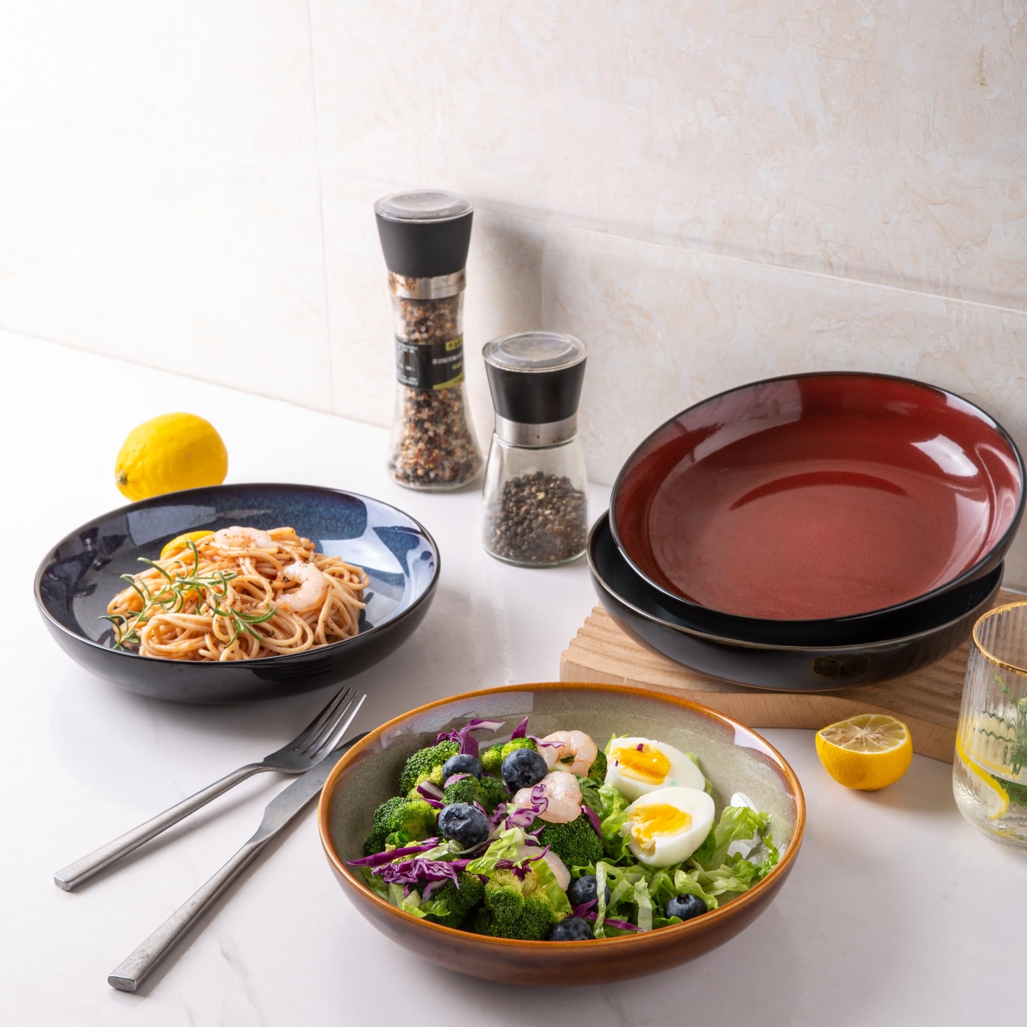 LERATIO tazones pasta 9 pulgadas de diámetro, ideales para cenas.
